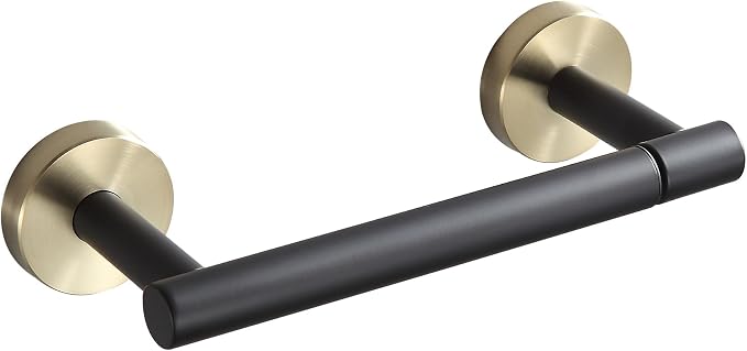 Black and Gold Toilet Paper Holder Wall Mount – 304 Stainless Steel Single Arm Flip-Up Bathroom Tissue Roll Holder, Modern Screw Installation Toilet Paper Dispenser for Home & Commercial use