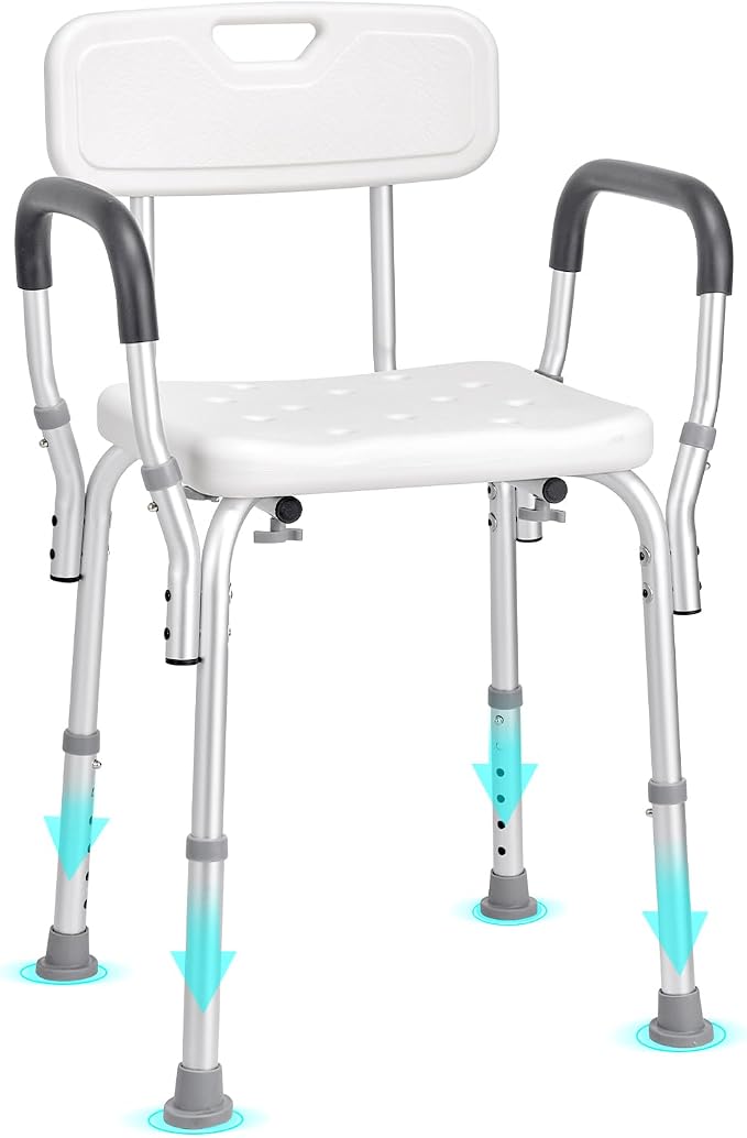 VEVOR Shower Chair, Shower Seat with Back, Adjustable Height Shower Stool, Shower Chair for Inside Shower Bathtub, Non-Slip Bathroom Bench Bath Chair for Elderly Disabled Handicap, 350 LBS Capacity