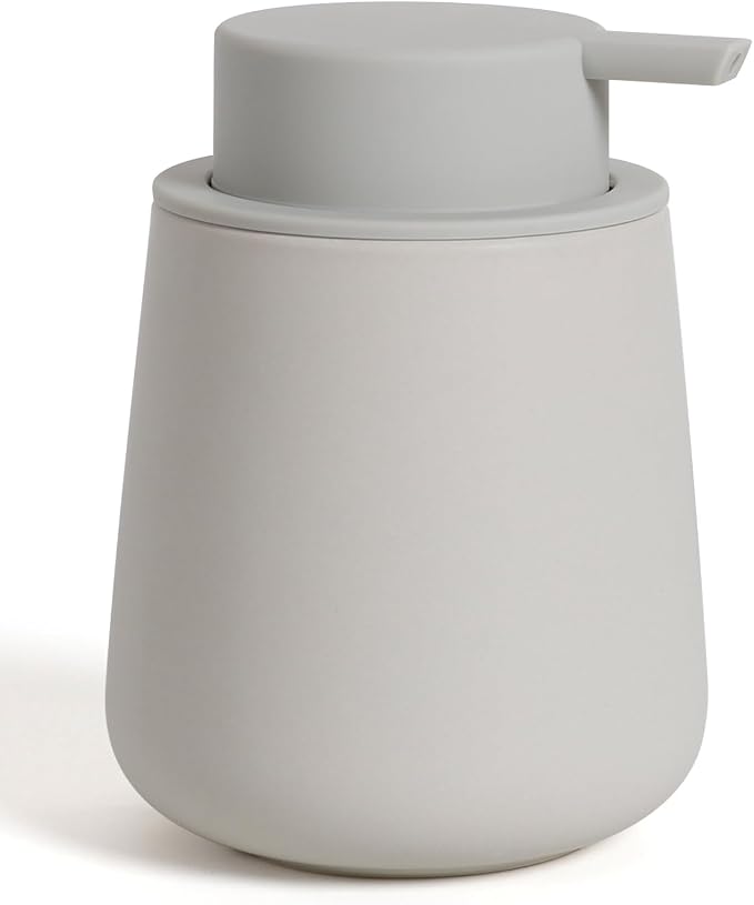 BosilunLife Ceramic Soap Dispenser - Dish Soap Dispenser for Bathroom 12Oz | Refillable Liquid Hand Wash Dispenser for Essential Oil, Lotion Soap, Grey