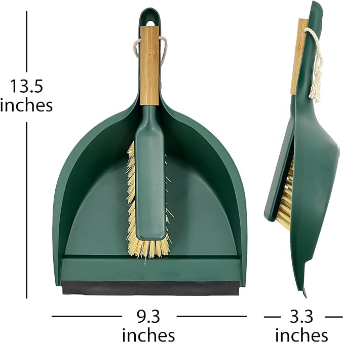 Pine-Sol Scrub Brush Cleaning Tool Set - Heavy Duty Brushes with Bamboo Handles, Dustpan, Shower Squeegee - Dishwashing, Kitchen, and Bathroom Cleaning Supplies, 6 Pieces