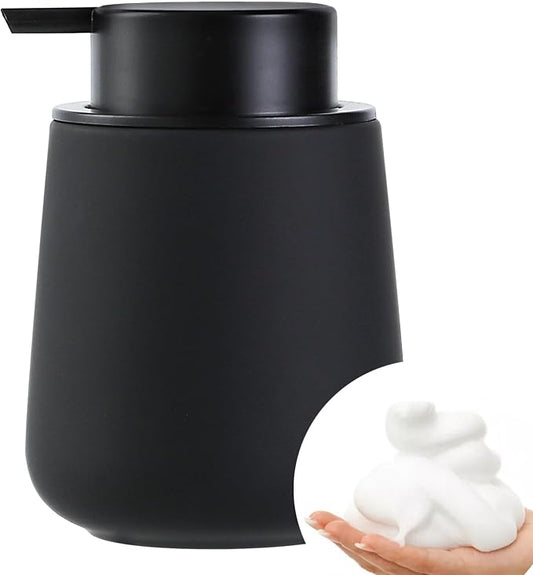 Bosilunlife 12Oz Ceramic Foam Soap Dispenser for Bathroom Kitchen Counter | Premium countertop foam pump creates delicate dense foam, stable desktop placement, Rubber Paint Black