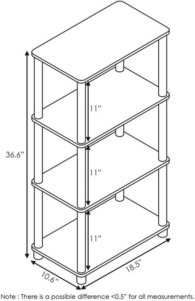 Furinno Turn-N-Tube No Tool 4-Tier Storage Shelf, Narrow, French Oak Grey/Black