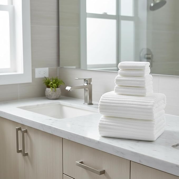 6 Piece Bath Towel Set, 30"x60" Microfiber Towels,White | Quick dry, Highly Absorbent,shower towels for bathroom gym,2 large Bath towels,2 hand towels,2 washcloths