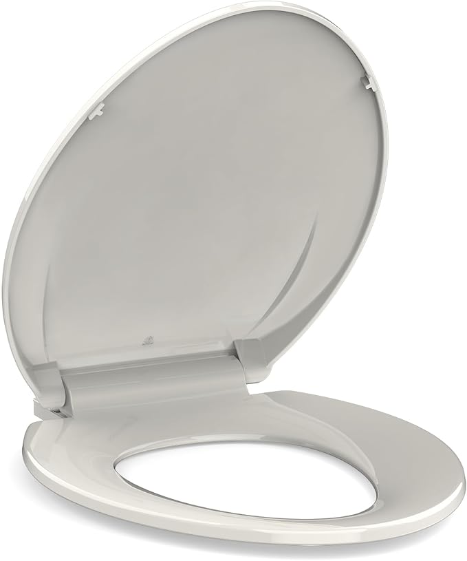 19" Elongated Toilet Seat Slow Close, Biscuit Color Polypropylene Toilet Seat Cover with Never Loosen Durable Lid, Quiet and Easy to Install & Clean