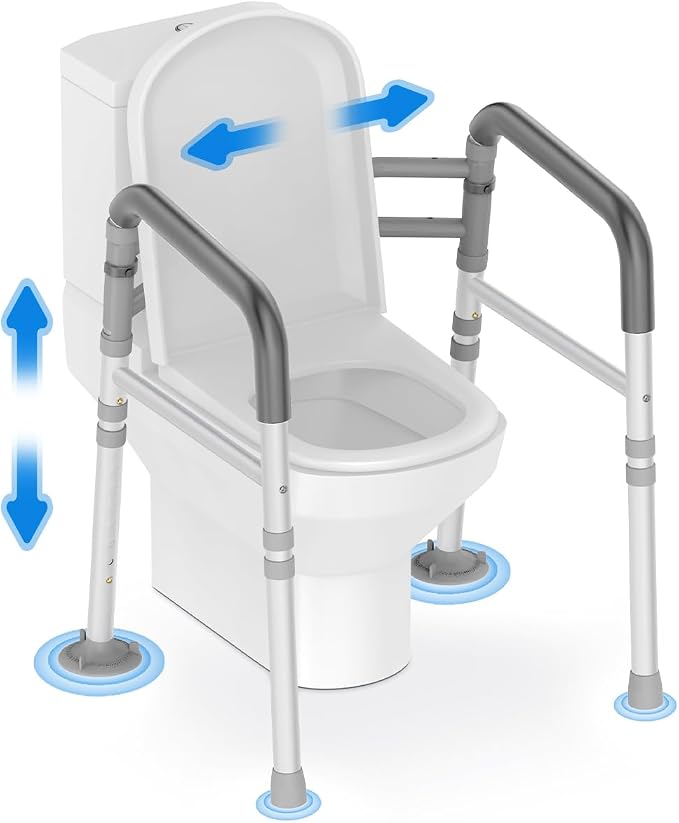 Delog Toilet Safety Rails 300 lb - Adjustable Toilet Safety Frame & Rails, Toilet Safety Rail for Elderly Adults, Toilet Handles for Seniors, Toilet Bars for Elderly & Handicap (Gray)
