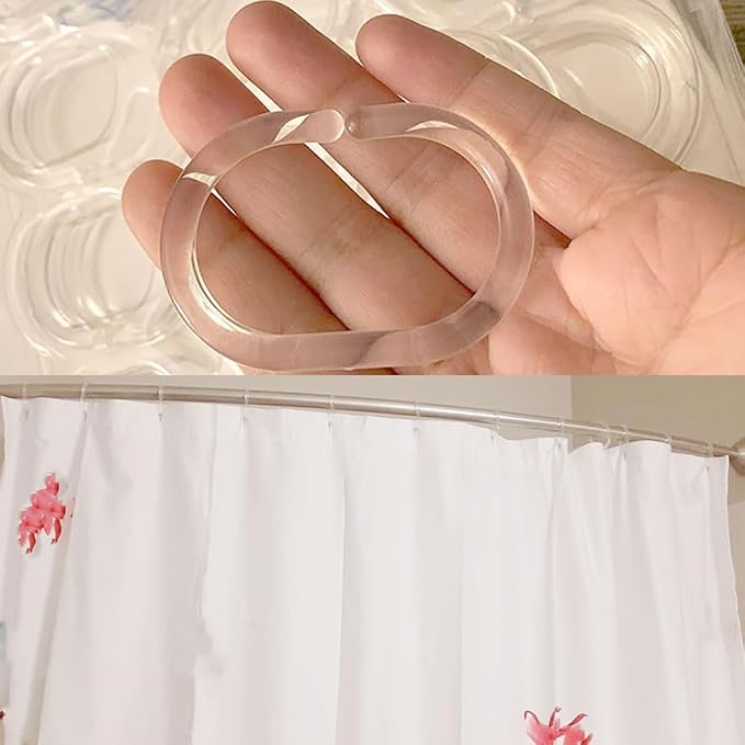 24 Pcs Clear Plastic Shower Curtain Hooks for Bathroom C Shape Shower Rings for Rod Rust Proof Curtain Rings