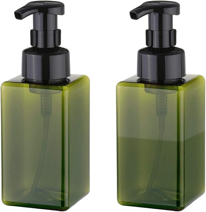 Foaming Soap Dispenser, 15oz Plastic Refillable Pump Bottle, 2 Pack, Green | Hand Dispenser for Liquid Soap, Shampoo & Body Wash – Saves Soap with Rich Foam, Reusable, Easy to Refill, BPA-Free
