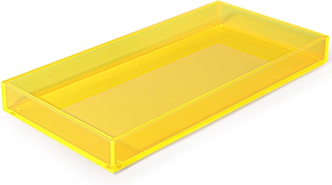 Acrylic Tray for Vanity Makeup Perfume Jewelry 12x6'' Small Decorative Tray for Bathroom Dresser Tops Candle Sink Counter, Neon Yellow