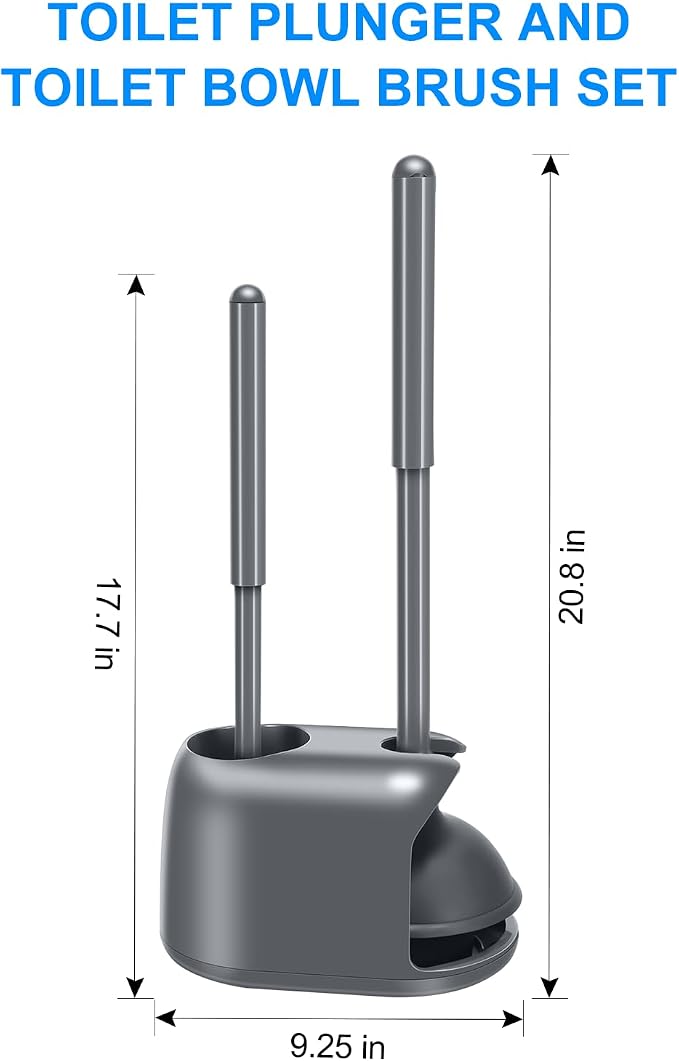 SetSail Toilet Brush and Plunger Set, Semi-Hidden Toilet Plungers, Gray | Heavy Duty Toilet Bowl Brush and Holder for Bathroom Toilet Plunger and Brush Set for Deeply Cleaning