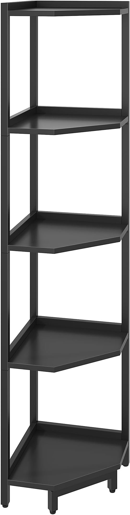 Hzuaneri Corner Shelf Stand 5-Tier Corner Bookshelf Storage Standing Shelf | Bookcase Plant Stand with Metal Frame for Living Room, Home Office, Bedroom, Black CS05906B