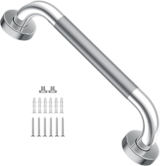 12 Inch Anti Slip Shower Grab Bar,Chrome Finish Bath Grab Bar-1Pack | Knurled Bathroom Safety Rail, Stainless Steel,Shower Handrail Support, Handicap Elderly Injury Senior Balance Assist Handles