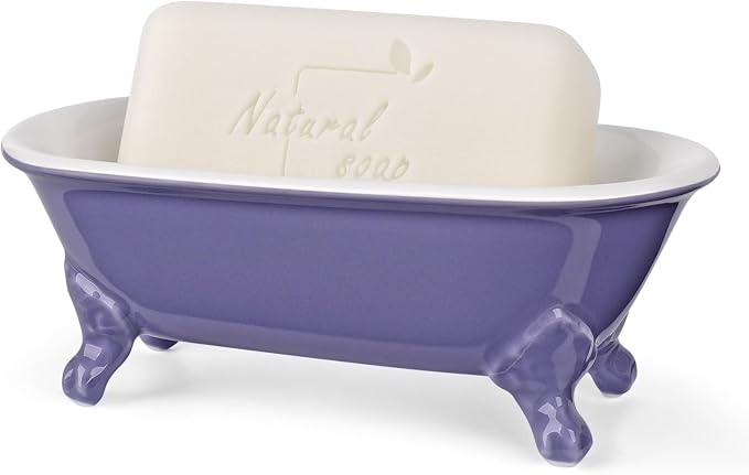 6.5" Ceramic Mini Decorative Clawfoot Bathtub Bar Soap Dish, Kitchen Sponge Holder and Shower Tray for Bathroom, 1 Pack(Jubilee)