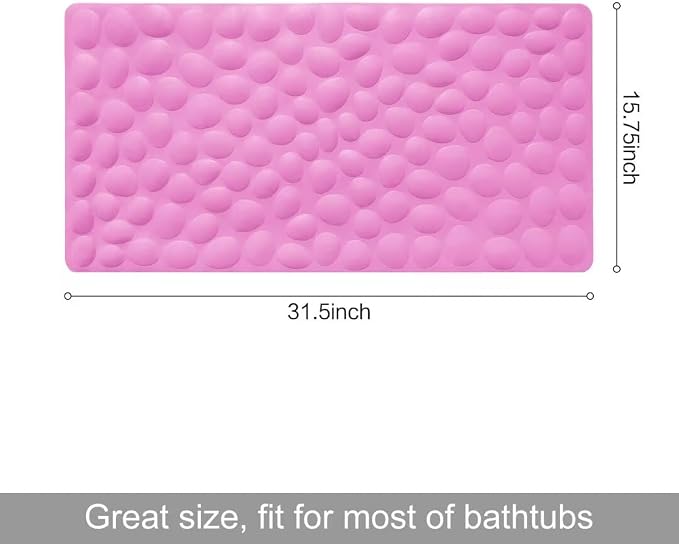 Non-Slip Bathtub Mat OTHWAY Soft Rubber Bathroom Bathmat with Strong Suction Cups (Pink, 16x31.5 inch)