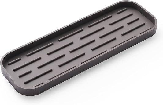 MicoYang Silicone Kitchen Sink Organizer Tray for Multiple Usage,Eco-Friendly Sponges Holder for Kitchen Bathroom Counter or Sink,Dish Soap Dispenser,Scrubber,Bottle,Cup (Coffee, 12"×4")