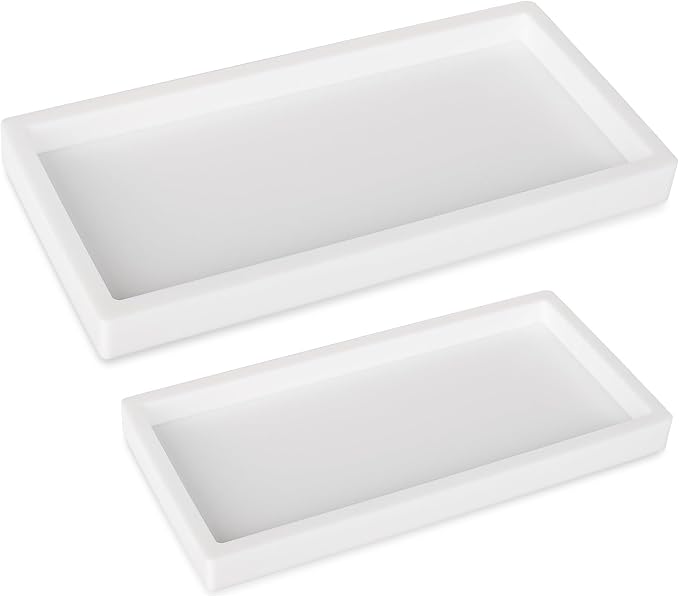 Silicone Bathroom Vanity Tray Dish Soap Holder Sink Organizer, White | 2 Pack, Thickened Silicone, Easy to Clean, Waterproof, Non-Slip, for Countertop, Kitchen, Bedroom, Dresser