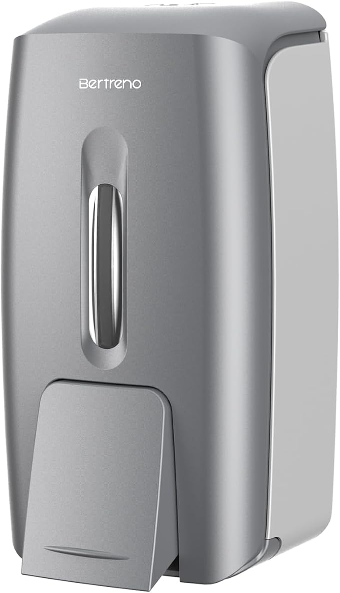 Commercial Soap Dispenser Wall Mount Manual Pump Hand Soap Dispenser 800ml Gel Liquid Hand Sanitizer Dispenser Self Adhesive for Home Bathroom (Silver)