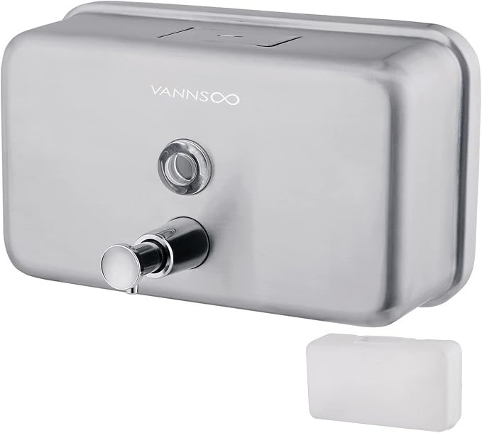 Commercial Soap Dispenser Wall Mount Stainless Steel, Horizontal | Rust-Proof Lining and Anti-Leak Pump Liquid Hand 1100ml / 37oz.