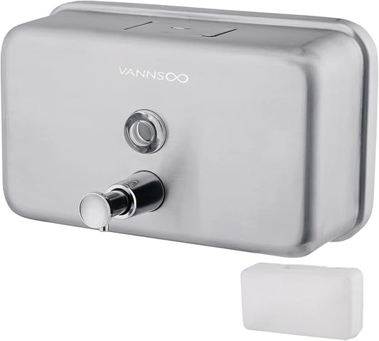 Commercial Soap Dispenser Wall Mount Stainless Steel, Horizontal | Rust-Proof Lining and Anti-Leak Pump Liquid Hand 1100ml / 37oz.