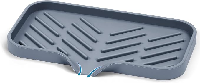 Silicone Kitchen Soap Tray, Sink Tray,Dark Grey, [Size: 9.5 x 5 inch] | Sponge Holder for Kitchen Counter Soap Bottles and Organizer with Drain Spout