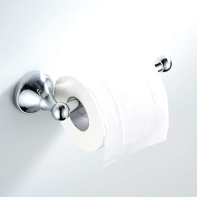Flybath Toilet Paper Holder Brass Polished Chrome Wall Mount for Bathroom | Rust-proof, Heavy Duty, Sturdy, Easy to Fit, Stylish Silver Loo Roll Holder, Paper Tissue Storage, Bath Accessories 5.7Inch