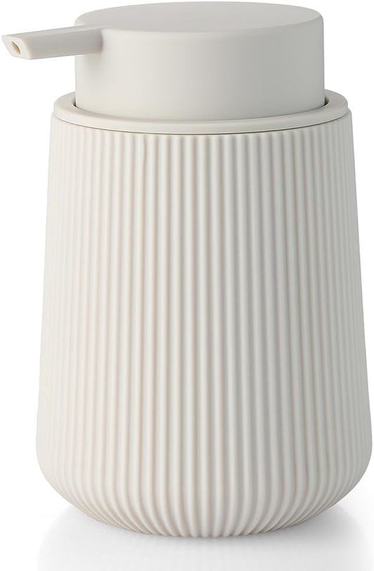 YAUKPH Striped Liquid Hand Soap Dispenser Beige | with Leak-Proof Pump for Bathroom and Kitchen Countertop 11oz