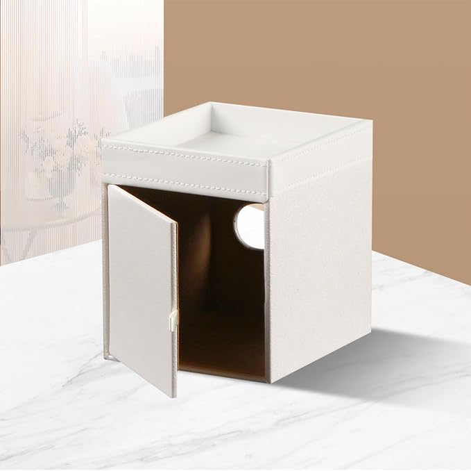 Tissue Box Cover Square, PU Leather Tissue Cube Box Holder with Storage Valet Tray, Decorative Tissue Holders, Modern Tissues Case Napkin Dispenser Facial Paper Organizer for Bathroom Vanity