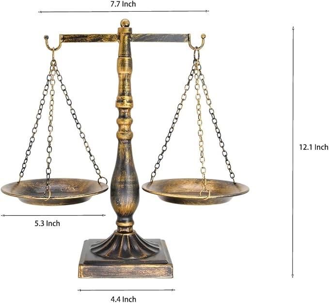 Owlgift Set of 2 Vintage Metal Libra Jewelry Towers Display Cosmetic Organizer Storage, Scale Centerpiece Stand, Antique Jewelry Storage, Farmhouse Candleholder Display – Bronze, 7.7“ W x 12.1“ H