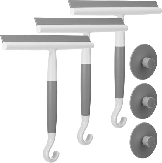 3 Pack Silicone Shower Squeegee for Glass Doors with Hook & Suction Cup 8.7" Bathroom Window Squeegee Glass Wiper Streak Free for Bathroom Shower Doors, Mirrors, Car Windows & Kitchen Counters