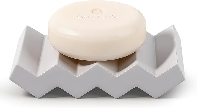 Bar Soap Holder Diatomite Soap Dish Sponge Caddy, Light Grey | Self Draining, Fast Drying, Soap Saver, for Shower, Bathroom, Kitchen Sink