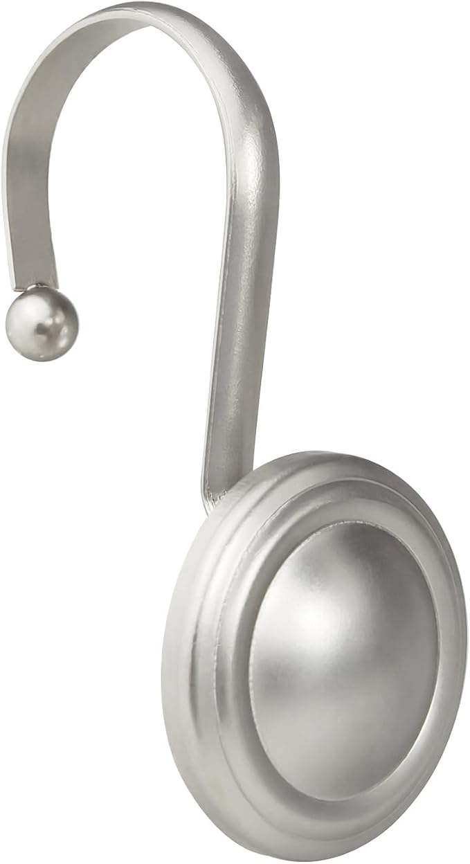 CHICTIE Nickel Shower Curtain Hooks Rings, Decorative Silver Shower Hook for Shower Curtain, Rustproof Modern Shower Rings Hangers for Bathroom Curtains Rods, Set of 12