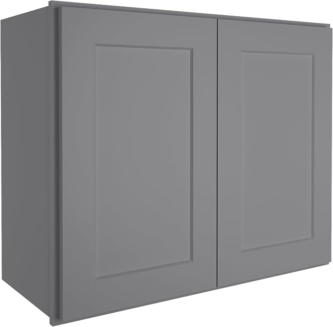ROOMTEC Wood Wall-Mounted Cabinet,Bathroom Medicine Cabinet with Adjustable Shelf and 2 Soft-Close Doors,Laundry Storage Cabinet for Bathroom,Kitchen,Living Room 12" D*30" W*24" H,Shaker Grey