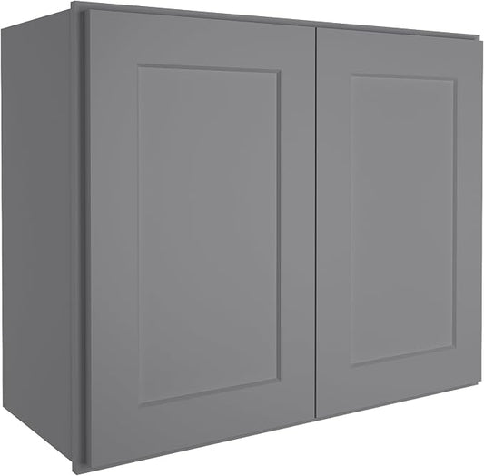 ROOMTEC Wood Wall-Mounted Cabinet,Bathroom Medicine Cabinet with Adjustable Shelf and 2 Soft-Close Doors,Laundry Storage Cabinet for Bathroom,Kitchen,Living Room 12" D*30" W*24" H,Shaker Grey