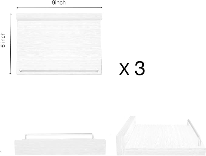RYOFOBETTO Small Floating Shelf, 6 X 9 Inches Farmhouse Wall Shelves for Living Room, Bedroom, Picture Frames, Plants, Kitchen, Set of 3 (White)