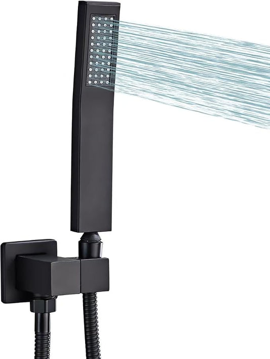 Handheld Shower Head，High Pressure Black Shower Head,Water Saving Detachable Shower Wand with Solid Brass Body and 5 ft Flexible Hose, Easy to Clean and Durable