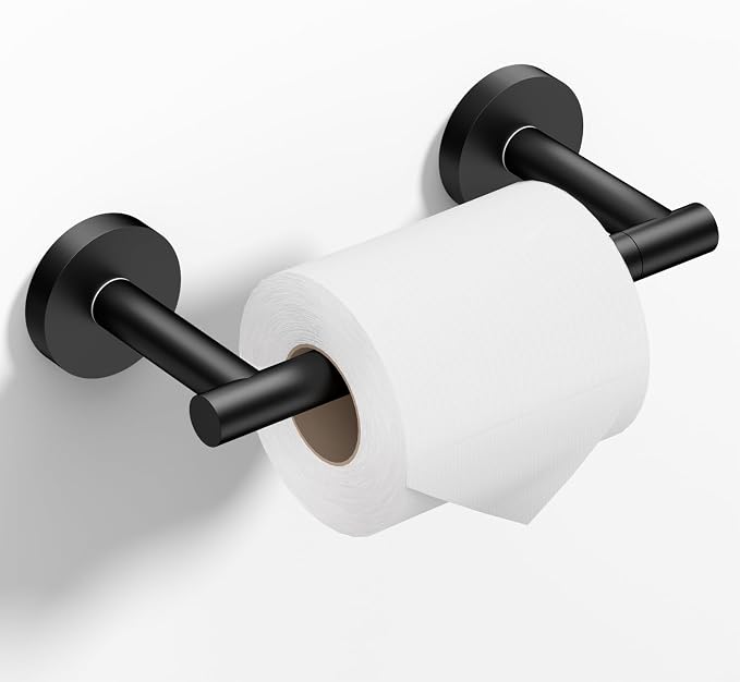 HITSLAM Matte Black Toilet Paper Holder, Double Post Pivoting, SS304 | Wall Mount Bathroom Toilet Tissue Holder, Rustproof Stainless Steel, Easy Pivoting Roll Change, Fits Mega Rolls Size
