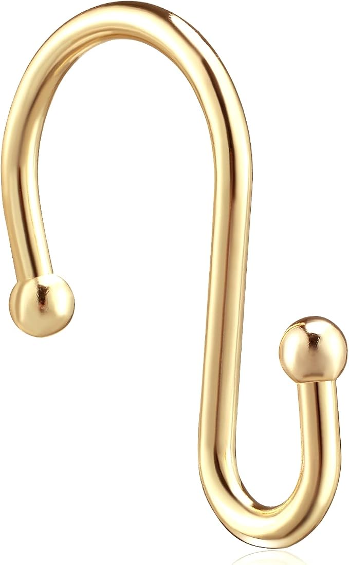 Gold Shower Curtain Rings Hooks, Set of 12 CHICTIE Decorative Shower Curtain Hooks, Premium Metal Rust Resistant S Shaped Hooks Hangers for Bathroom Curtains,Clothing, Towels, etc