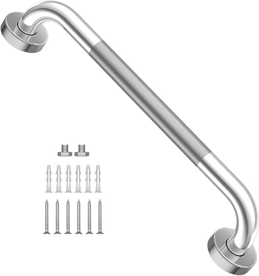 Anti Slip Shower Grab Bar 16In,Chrome Finish Stainless Steel Bath Grab Bar | Knurled Bathroom Safety Rail, Shower Handrail Support, Handicap Elderly Injury Senior Balance Assist Handles