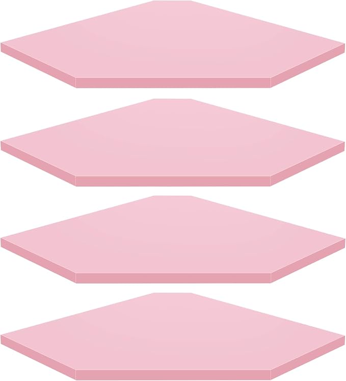 Corner Shelf Wall Mount, Set of 4 Corner Floating Shelves, Wood Hanging Storage Shelving with Cord Hole, Wall Shelf Organizer for Bathroom Bedroom Living Room Office, Pink