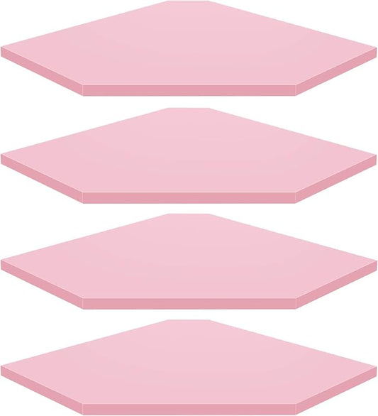 Corner Shelf Wall Mount, Set of 4 Corner Floating Shelves, Wood Hanging Storage Shelving with Cord Hole, Wall Shelf Organizer for Bathroom Bedroom Living Room Office, Pink