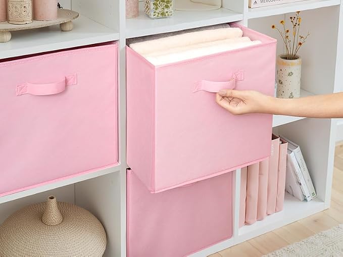 Cupic Cupid 6-Pack 13x13 Cube Storage Bins, Storage Cube Organizer, Pink | Foldable, Reinforced Front Handle, Holds Clothes, Toys, Blankets, Fits Closet, Cube Shelves, Nursery, Bedroom