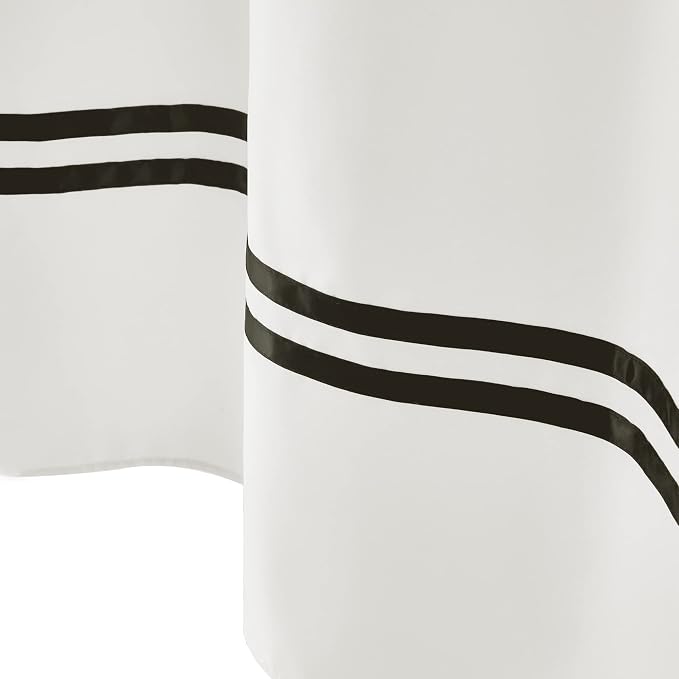 River Dream Stall Shower Curtain with Snap in Liner,No Hooks Needed Shower Curtain for Bathroom,Hotel Grade,Machine Washable,54" W×80" H,White,with Black Stripe and Magnets
