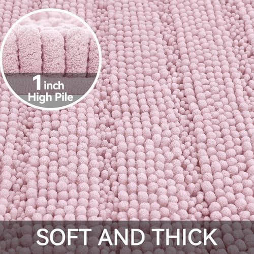 Bcoimo Bath Rug Mat,36x24 Chenille Non Slip Pink Bathroom Floor Shower Mats | Extra Soft Bathroom Rugs;Non Slip with Rubber Backing Bath Mats;High Absorbent And Quick Dry Microfiber mat; Machine Washable