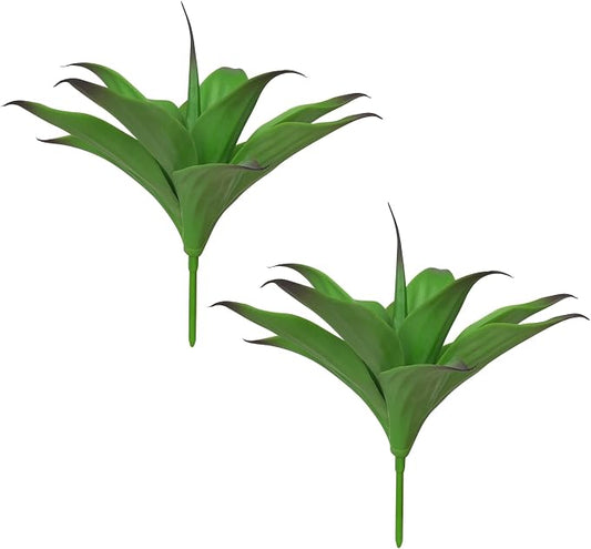 Velener 13.8 Inch Artificial Agave Plants, UV Resistant Fake Outdoor Plants, Small Faux Plants for Indoor Decor(Green)-2 Pack