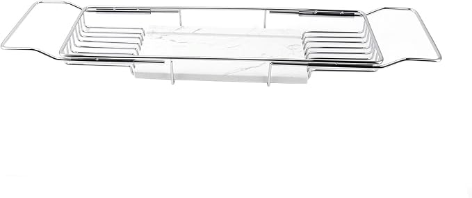 Metal Marble Bathtub Rack, Bathtub Caddy Tray Stainless Steel Shower Caddy Tray with Extending Sides, Bathroom Trays (Silver White)
