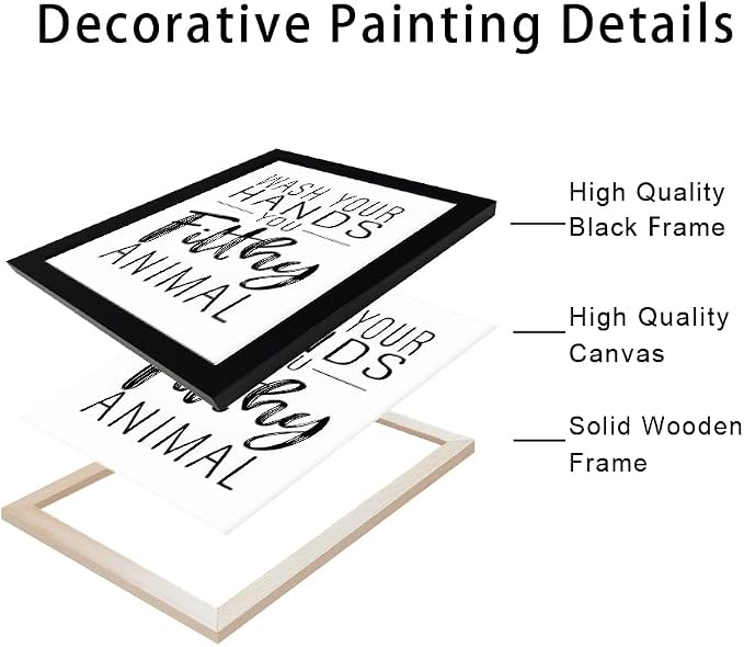 Bathroom Decor Wall Art Black and White Bathroom Decor Signs Print Framed Guest Toilet Art Kid's Washroom Artwork