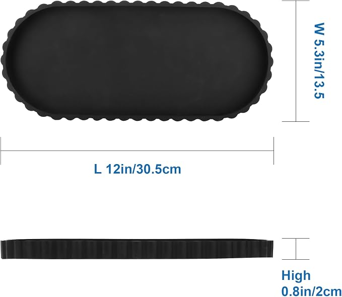 Silicone Bathroom Tray,Sink Caddy,Vanity Organizer,12"x 5",Black | Oval,Bathroom counter tray,Toilet tray,Kitchen Counter Decor,Sponge Holders,Sink Organizers,Key tray,Bathroom tank tray