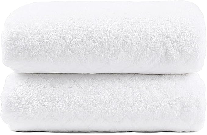 JML Microfiber Bath Towels Set of 2, 30 in x 60 in, White | Hanging Loop, Super Soft, Absorbent, Lint Free, Fade Resistant, Lightweight, Quick Dry, Use for SPA , Sauna, Salon Hair Wrap