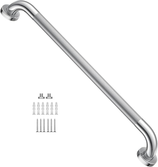 Anti Slip Shower Grab Bar 24 Inch,Chrome Stainless Steel Bath Grab Bar | Knurled Bathroom Safety Rail, Shower Handrail Support, Handicap Elderly Balance Assist Handles-1.25" Diameter