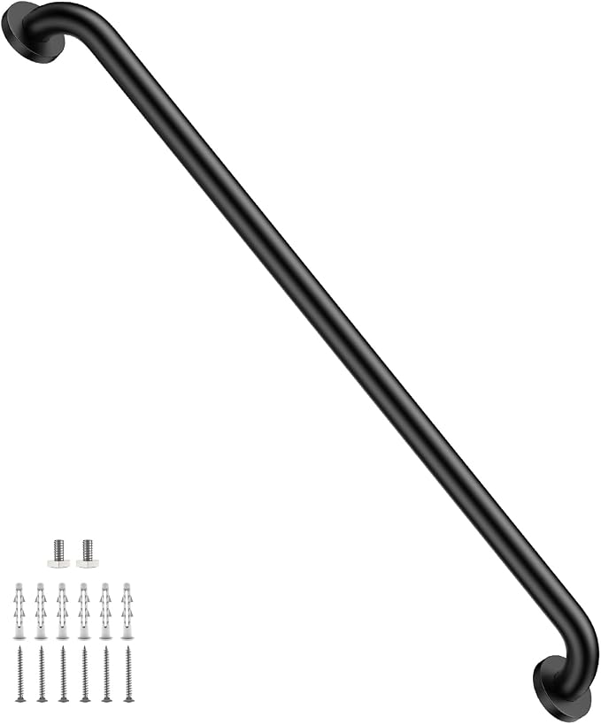 ZUEXT 36 Inch Extra Long Black Stainless Steel Shower Grab Bar, 1.25" Dia | Bathroom Balance Bar, Safety Hand Rail Support Bar, for Handicap Elderly Injury Senior, Wall Concealed Mount Assist Handle