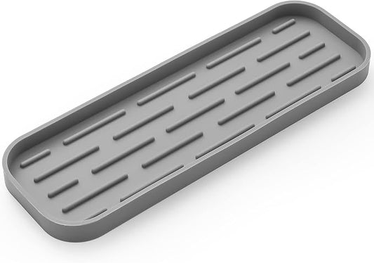 MicoYang Silicone Kitchen Sink Organizer Tray for Multiple Usage,Eco-Friendly Sponges Holder for Kitchen Bathroom Counter or Sink,Dish Soap Dispenser,Scrubber,Bottle,Cup (Grey, 12"×4")